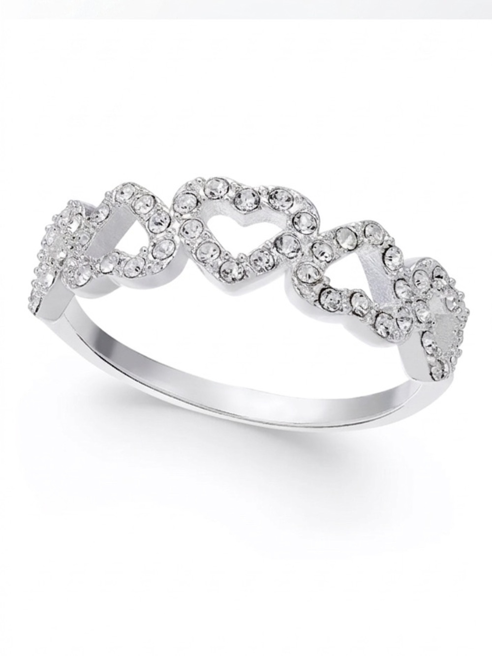Silver Heart Crystal Band Ring - Silver